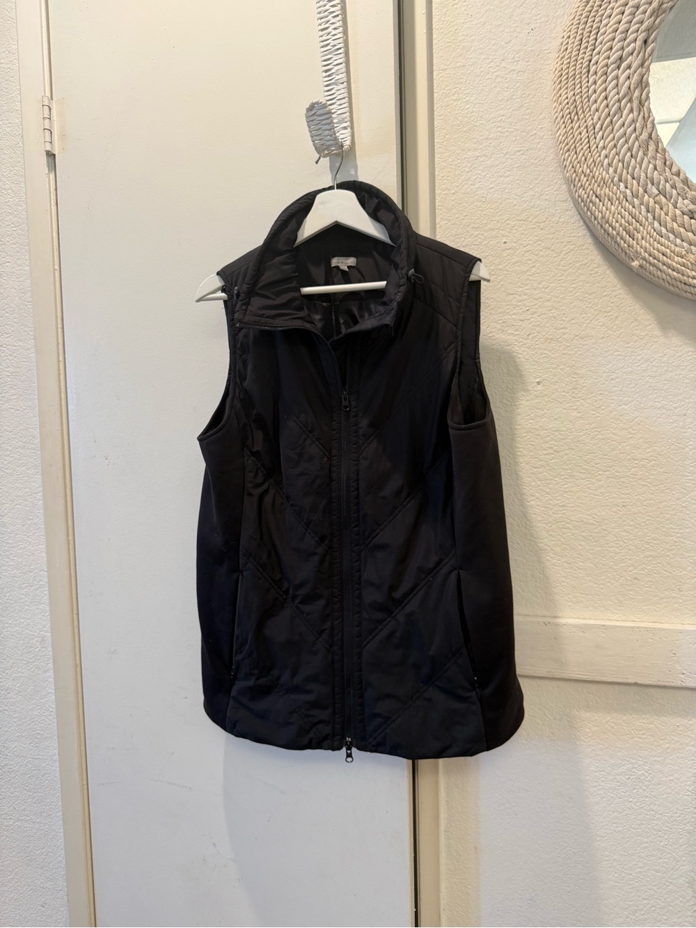 T by Talbots Black Quilted long Zip Vest large